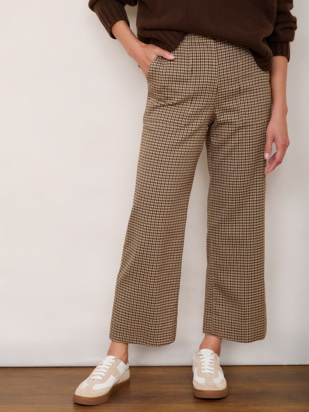 Wyse London Leia Cropped Trouser Size 2 Tan Mini Check